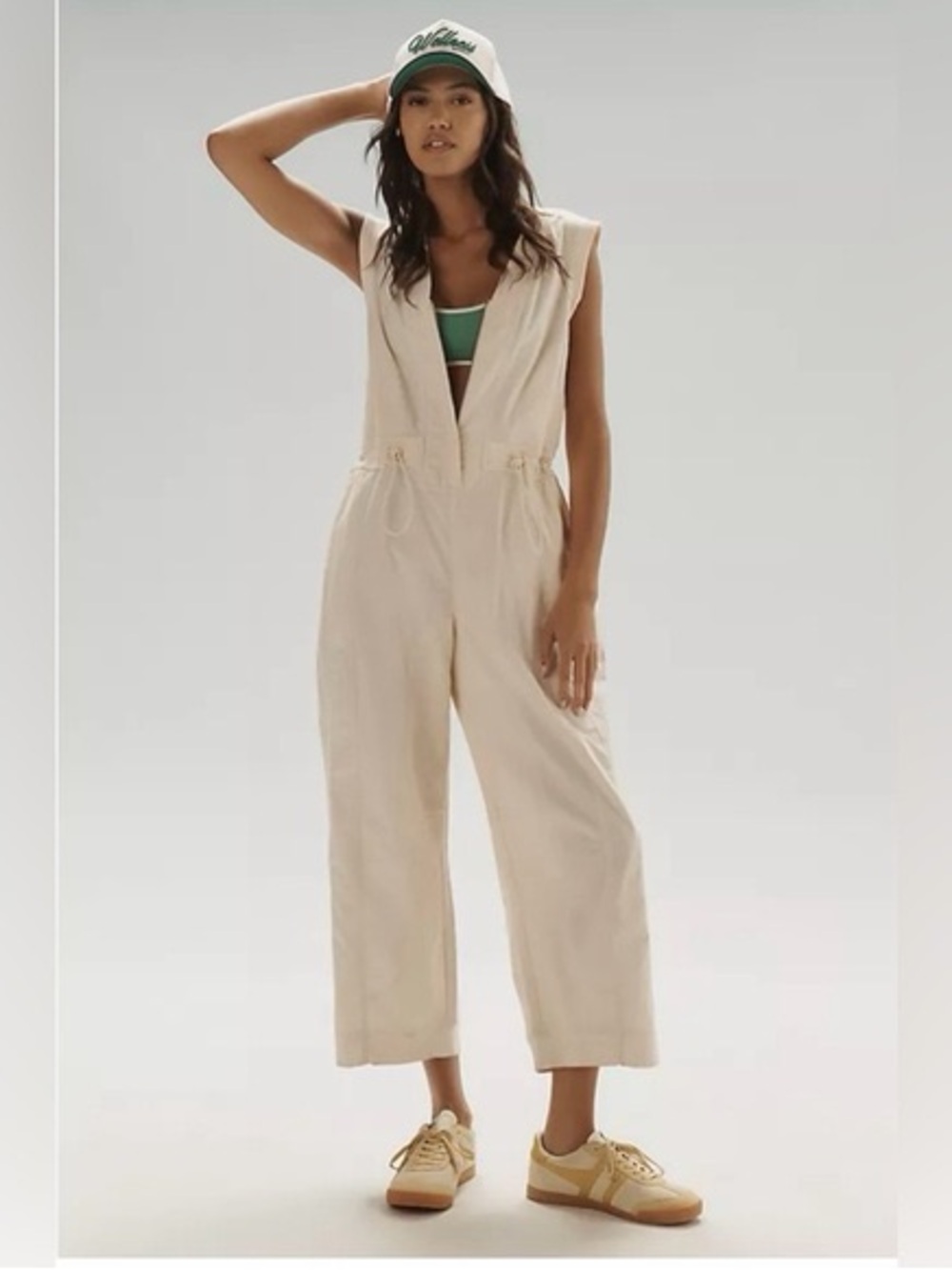 Daily Practice Anthroplogie Sleeveless Drawstring Jumpsuit in Cream